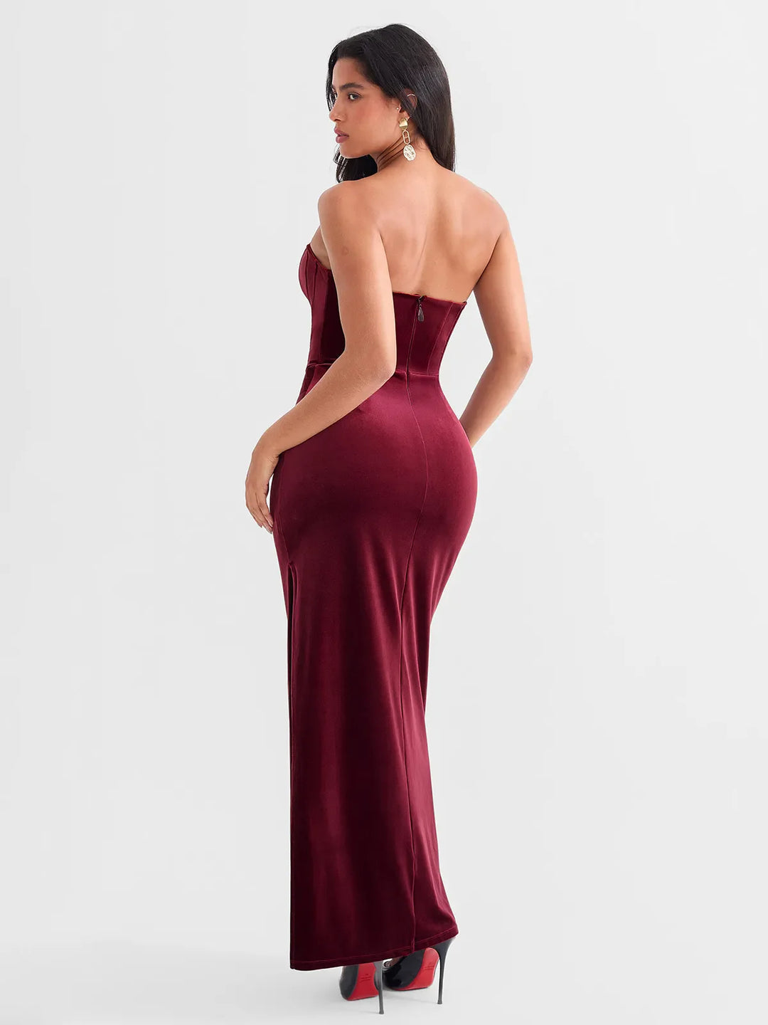Rochie fără bretele din catifea cu corset